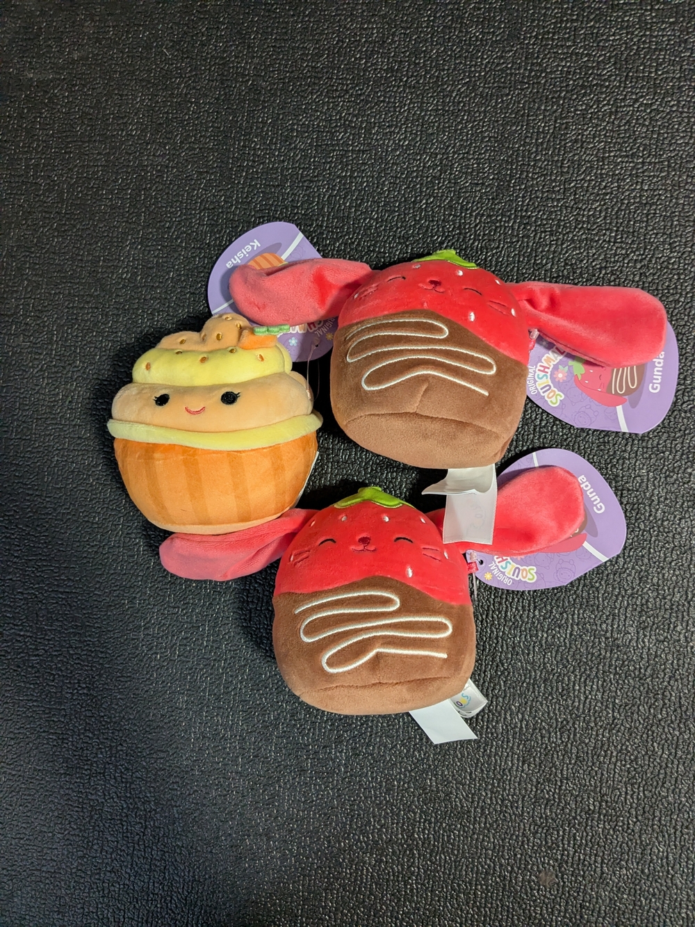 Squishmallows Red Pink Brown Strawberry Chocolate & Orange Cupcake Plush Set